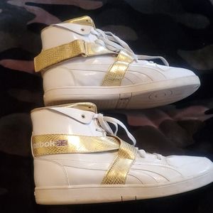 RARE Reebok Retro Pop Mid White/Brass hi-top shoes